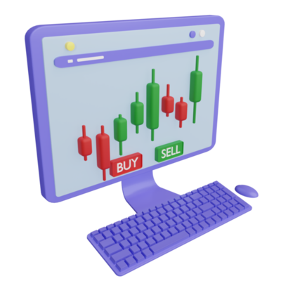3d-rendering-of-desktop-computer-with-stock-price-candlestick-chart-on-screen-graph-of-stock-declines-and-increases-free-png